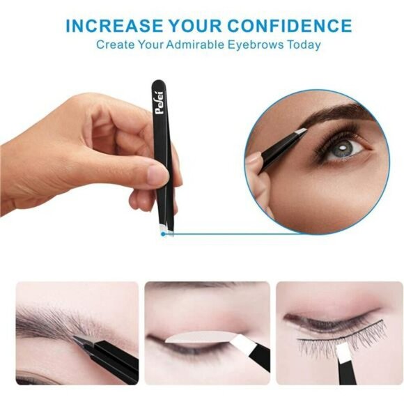 Tweezers Set Professional Stainless Steel Tweezers for Eyebrows Great Hair Black - Picture 2 of 8